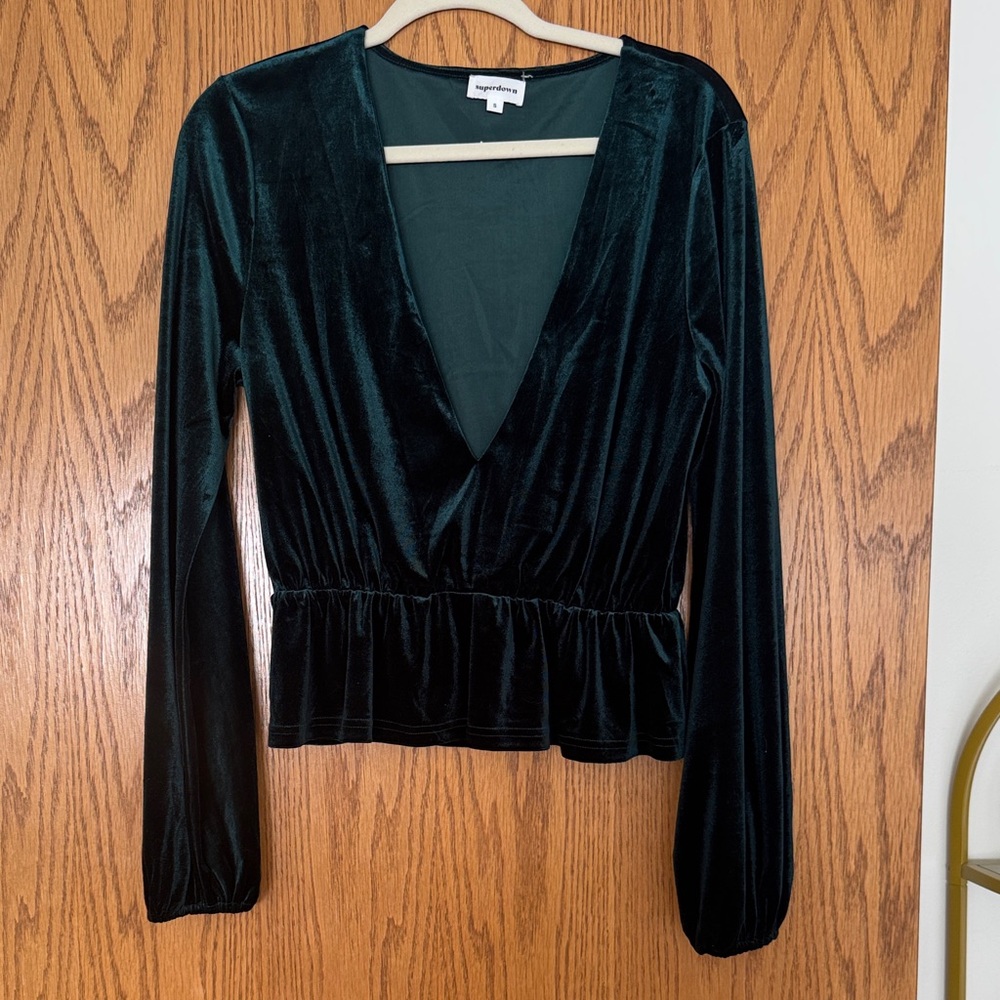 Emerald Velvet Long Sleeve Top